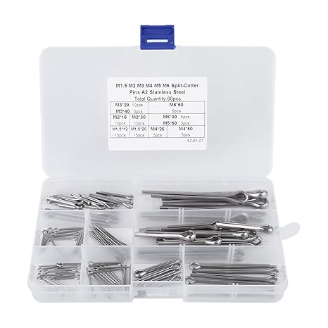 Akozon Split Splinte Sortiment Split Splint Pin Arten 11 Arten M1.5 M2 M3 M4 M5 M6 mit Kofferset Gespaltene Splinte 90pcs