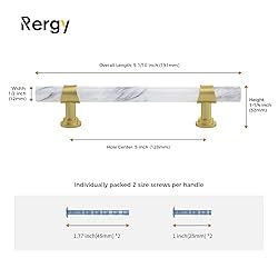 Rergy 10 Pack Gold & Marble Drawer Pulls, 5 Inch