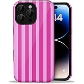 Amzfield Compatible with iPhone 16 Pro Max Case Cute Striped Aesthetic Retro Design for Women Girls Fall Chic Girly Pretty Dual Layer Hybrid Protection Elegant Case for iPhone 16 Pro Max-Hot Pink