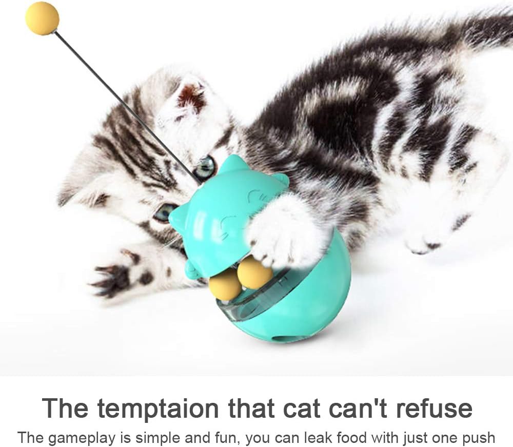 LucaSng Cat Food Toy Ball Tumbler-cat IQ Training Turntable Food Dispenser-with Double Rolling Balls and Detachable Stick-Fully Adjustable Teaser Toy-can be Used for Kitten and Puppy Sports : Pet Supplies