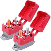 AMOMD 50 Amp 12V-24V Automatic Reset Circuit Breaker with Red Cover Stud Bolt Shortstop for Car Solar Boat RV and More (50A 2Pcs)