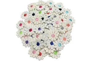 FJTANG 100pcs Daisy Flowers Embroidered Sew On Applique Floral Lace Patch Milk Fiber Sewing Trims Clothes Wedding Dress Craft DIY