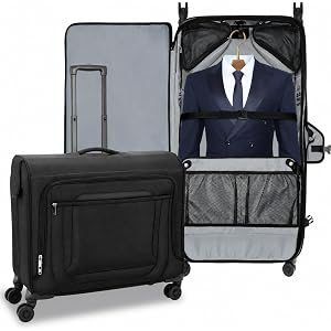 Large Rolling Garment Bag for Travel, 23-Inch Spinner Suitcase with Laptop Compartment, Garment Bag with Wheels for Suits, Dr