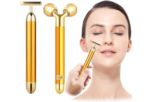 2-IN-1 Face Massager Roller 24k Golden Facial Massager, Electric 3D Roller and T Shape Facial Roller Massager Kit Skin Care T