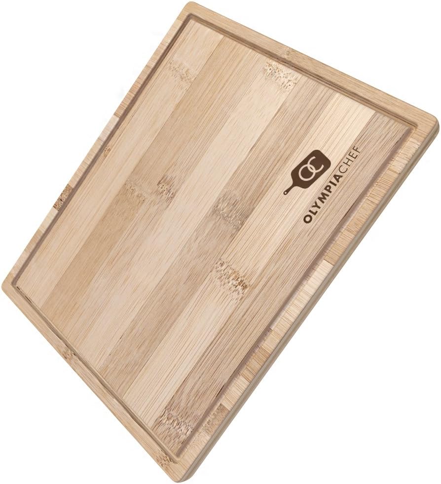 Bamboo Cutting Board – 100% Natural Organic Bamboo | Extra Large, Antibacterial Wood, Non-Slip and Non-Stick Design | Best Kitchen Reversible Board | BPA-free and Organic | OlympiaChef