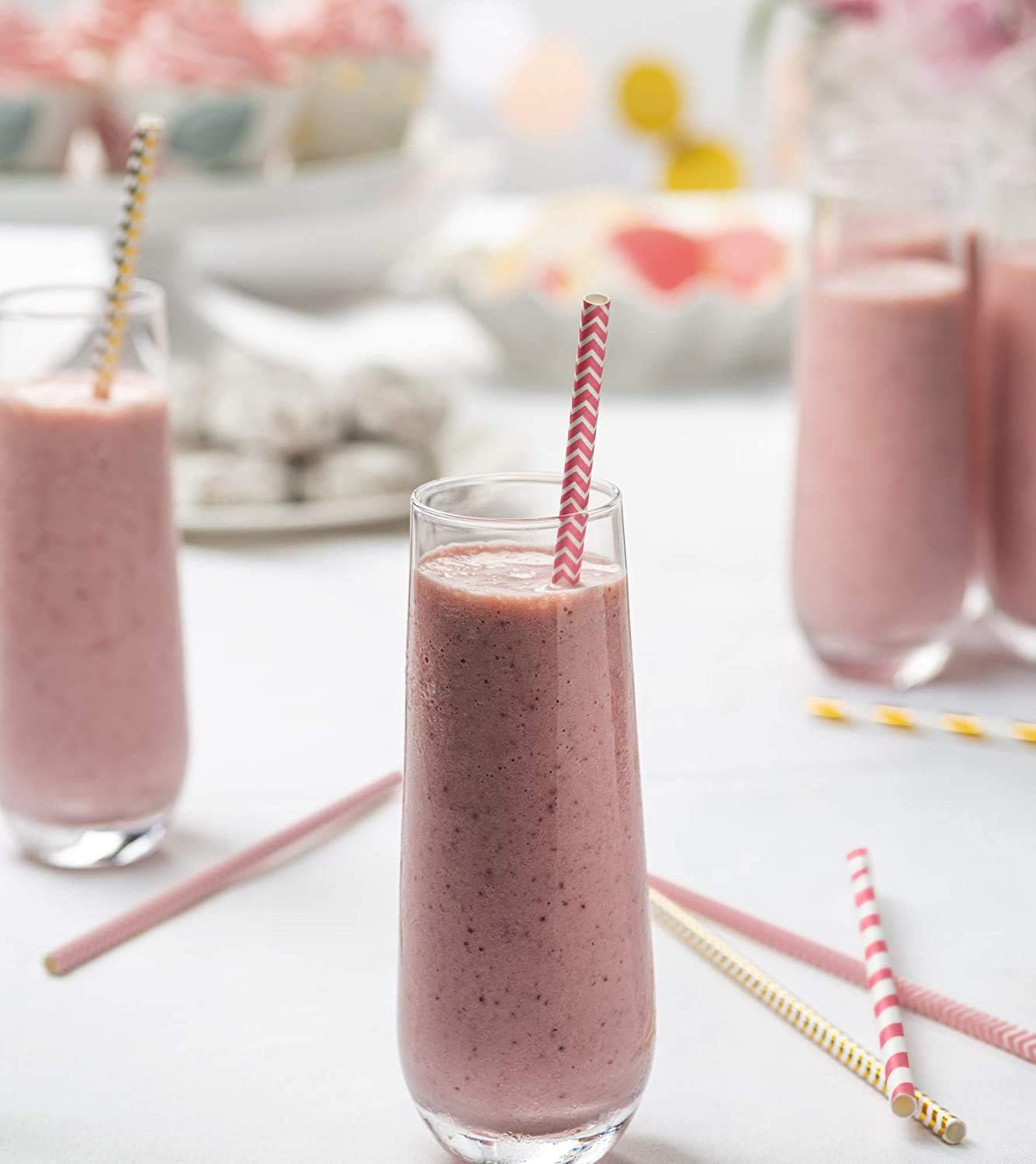[200 Pack] Pink & Rose Gold Paper Drinking Straws 100% Biodegradable Multi-Pattern Party Straws…: Kitchen & Dining