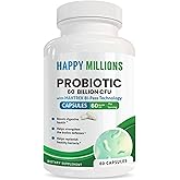 HAPPY MILLIONS Probiotic Supplement – 60 Billion CFU for Gut & Immune Health – Probiotics for Men and Women with Lactobacillus & Bifidobacterium – Shelf Stable – 60 Capsules