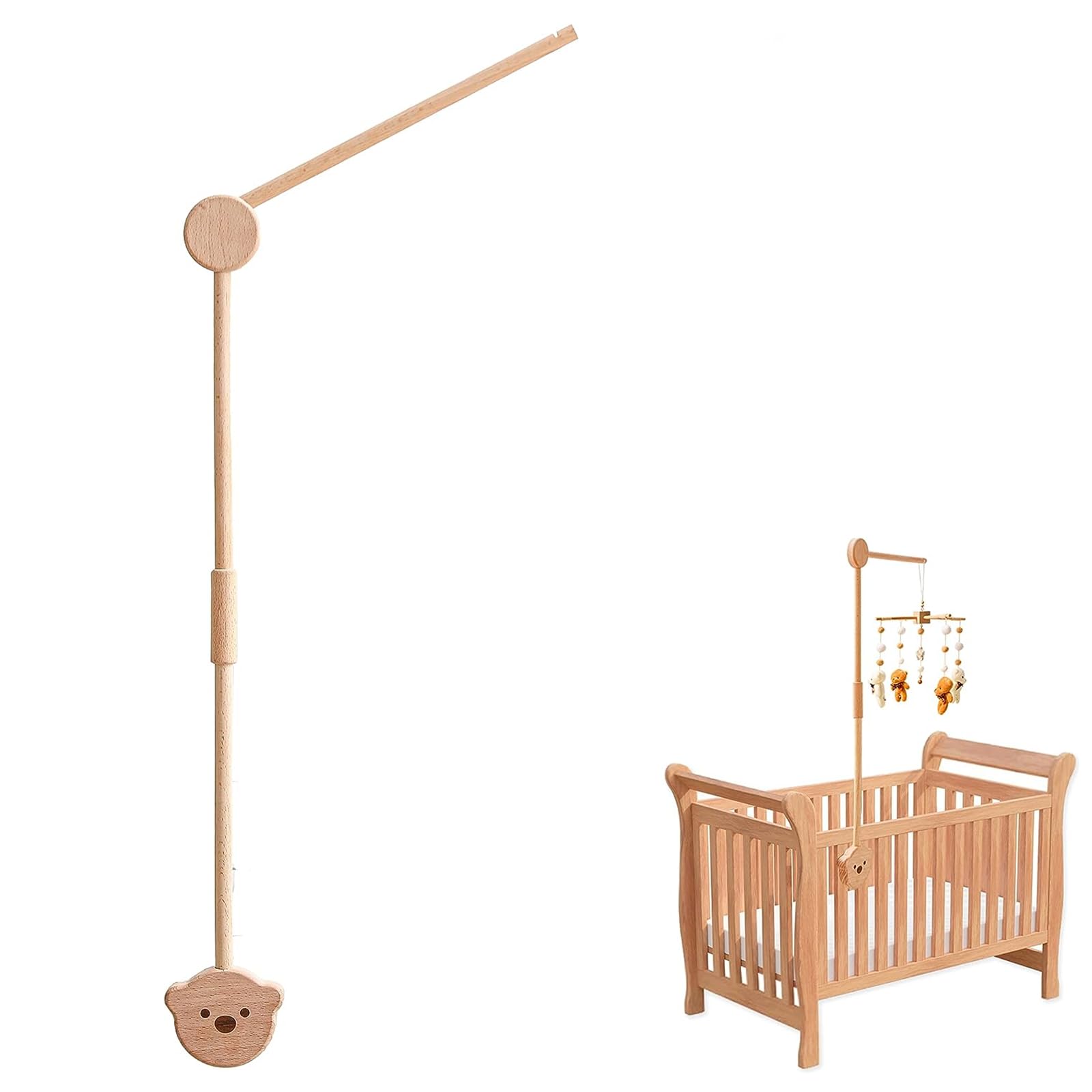 HB.YE Wooden Mobile Crib Holder 32 Inch Crib Holder Wood Arm Baby Crib Attachment for Nursery Decor Mount Bed Bell Wooden Holder