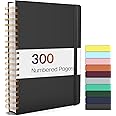 Forvencer A4 Lined Spiral Journal Notebook with 300 Numbered Pages, 11" X 8.5" Thick Journals for Writing with 100GSM Paper, Hardcover Notebooks with Contents for Work, School, Black