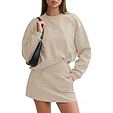 EXLURA Women 2 Piece Skirt Set Airport Outfits 2026 Cotton Travel Sweat Suit Casual Lounge Crewneck Sweatshirt Skort Sets