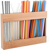 Wooden Reusable Straw Dispenser Organizer | Adhesive No Drill Installation | Eco-Friendly Countertop Storage | Space-Saving Kitchen Cabinet Organizer