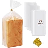 vivinin 70 Pack Bread Bags &amp; 100 Pack Ties, 8" x 4" x 18" Clear Bread Bags for Homemade Bread, Reusable Plastic Bread Storage Bags for Bakers, Bakery Owners