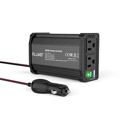 ALLWEI 300W Power Inverter 12V DC to 110V AC Car Plug Adapter Outlet Converter with 27W PD USB-C &18W USB-A Fast Charger, Car Cigarette Lighter Adapter for Laptop Tablets Phones - Portable - Black