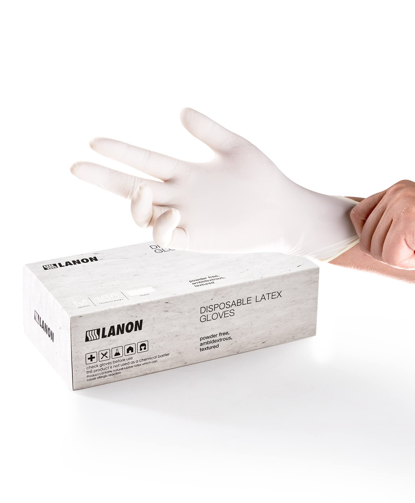 Photo 1 of LANON 5 mil Latex Disposable Gloves, Food-Contact Grade, Powder-Free, Fully Textured, White, Small