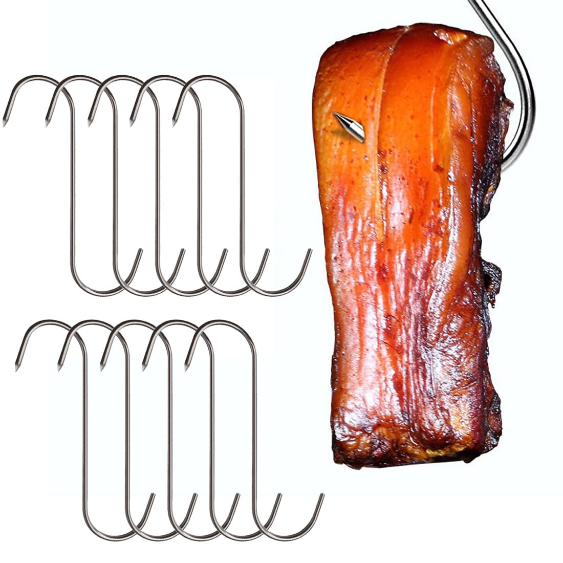 LICHUANUK 12 Pcs Stainless Steel S Hooks 13cm Butcher Hooks Kitchen Fish Hook BBQ Meat Processing