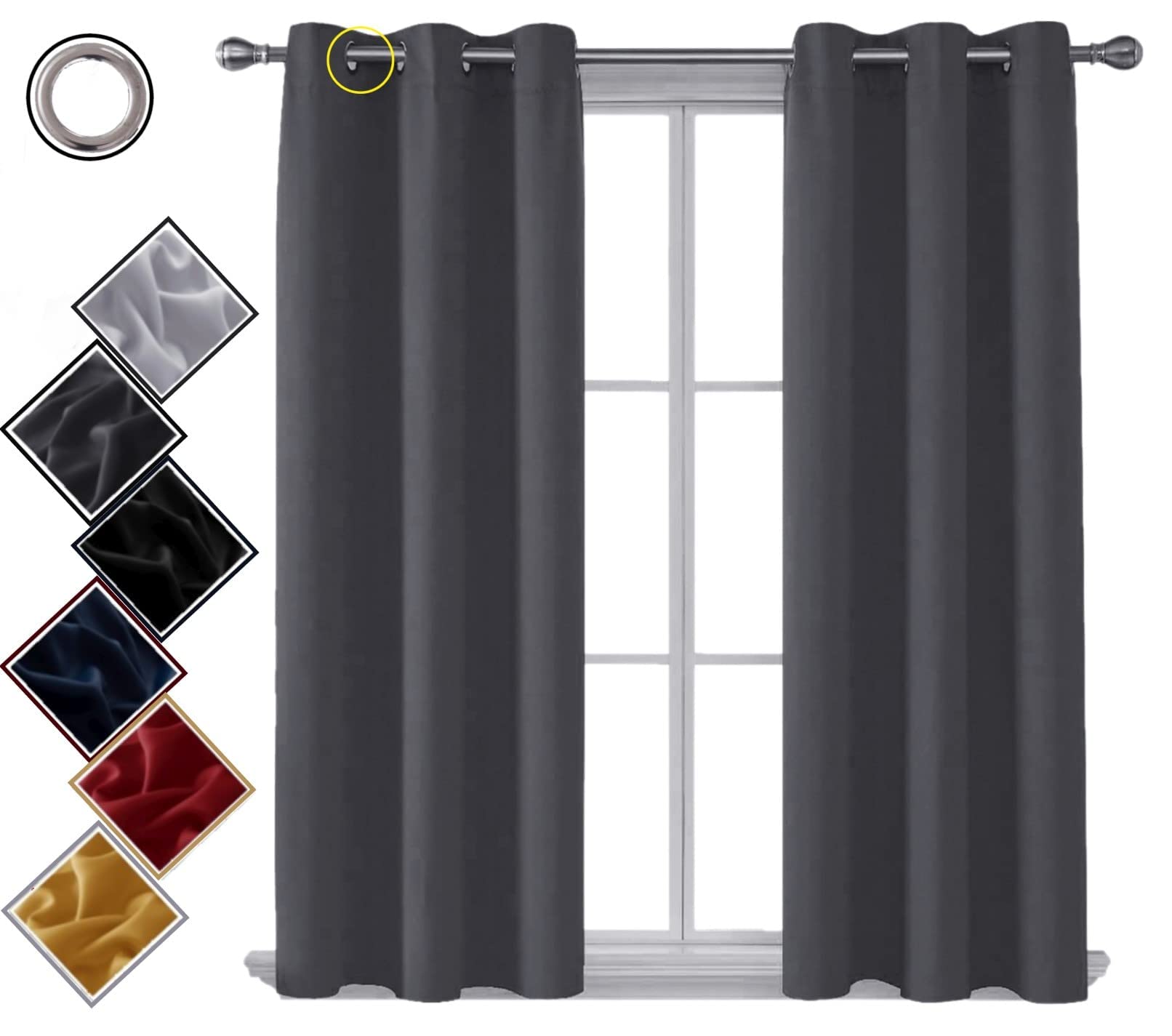 funky gadgets Blackout Curtains for Bedroom Thermal Insulated Blackout Curtains 70 to 90% Light Blocking Eyelet curtains for Living Room 2 Panels, 46 x 72 Inch, Dark Grey