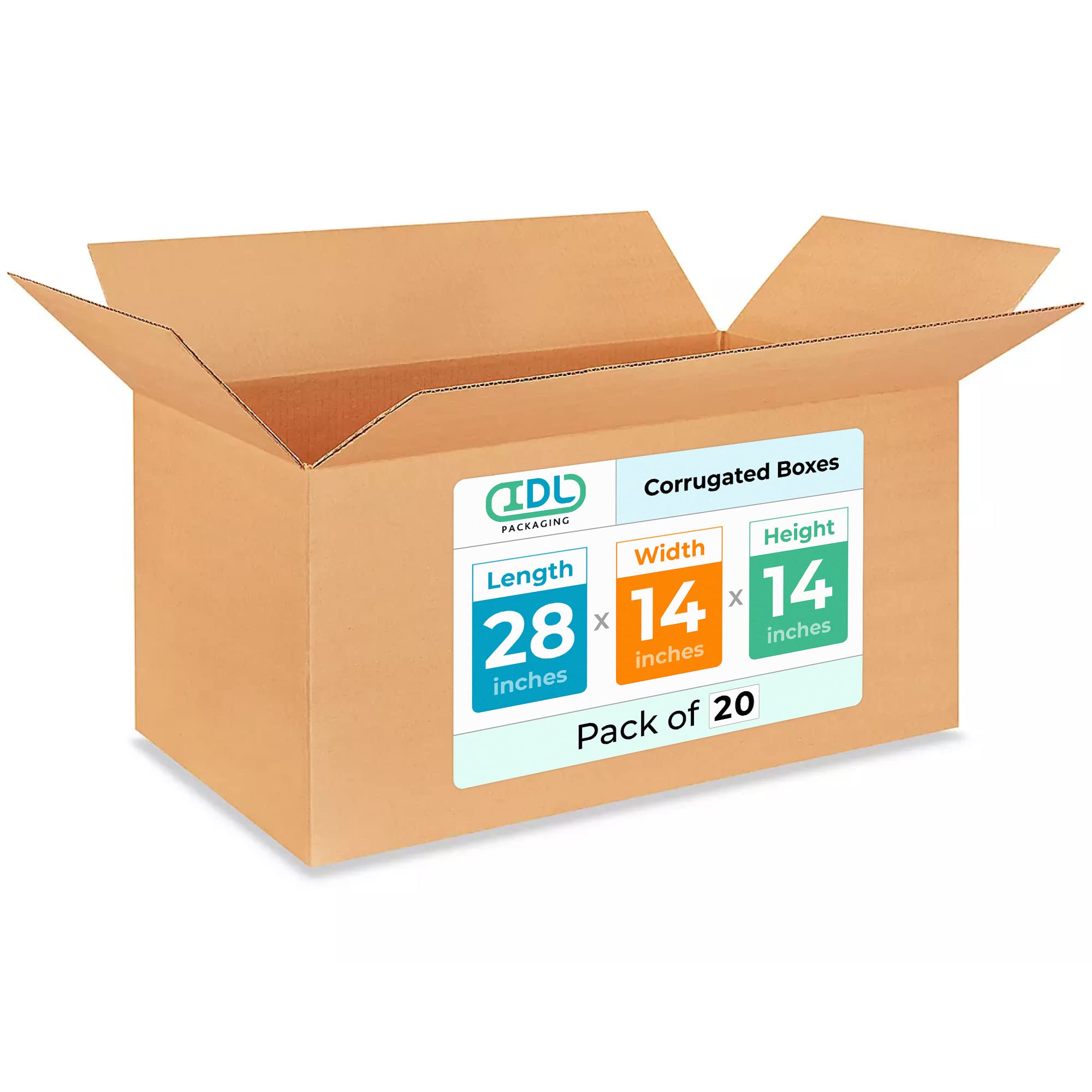 Extra Large Shipping & Moving Boxes 28"L x 14"W x 14"H (20-Pack) - Extra Strength 200 lb vs Regular - Corrugated Packing Boxes, Made in USA - Moving Box Large - Box Heavy Duty by IDL Packaging Image