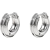 PHNIBIRD Silver Chunky Hoop Earrings for Men and Women 925 Sterling Silver Ear Pins with 14k White Gold Plated Lightweight Thick Hoop Earrings for Daily Use