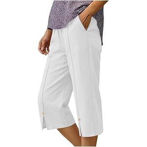 Bermuda Linen Shorts for Women Vacation Knee Length High Waist Shorts Loose Fit Casual Summer Comfy Short with Pockets