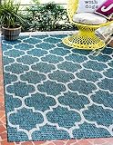 Unique Loom Outdoor Trellis Collection Casual Moroccan Lattice Transitional Indoor and Outdoor Flatweave Teal  Area Rug (4' 0 x 6' 0)