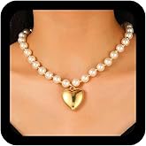 IRCOMULTI Heart Predant Necklace Gold Beaded Collar Necklaces Chunky Heart Choker Necklace Large Love Beaded Chain Necklaces Jewelry for Women