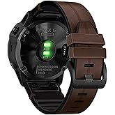 Abanen Leather Watch Bands for Garmin Fenix 8 / epix Pro/Tactix 8 (47mm), QuickFit 22mm Soft Genuine Leather with Silicone Sweatproof Wrist Strap for Fenix 7/6/5, Instinct 3 45mm