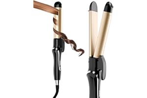 PODIALITY Curling Iron 1.25 Inch, Ceramic Hair Straightener and Curler 2 in 1 with Adjustable Temperature, Dual Voltage Curling Wand for All Hair Types, Anti-Tangle for Long-Lasting Curls and Straight