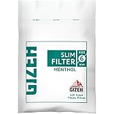GIZEH 7-21012-50 Slim Menthol Filter (Diameter 0.2 inches (6 mm) Hand Winding Tobacco with Glue 120 Pieces