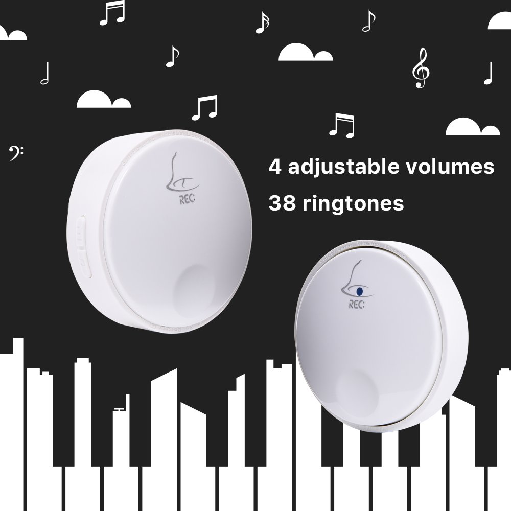 Ankuoo REC Self-Powered Wireless Doorbell, No Battery Required For Transmitter Or Receiver, White