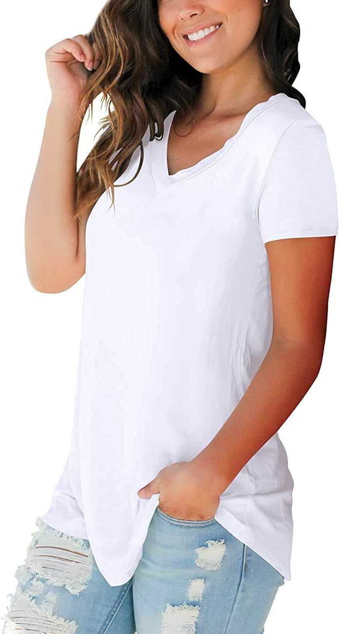 Women's T Shirts Short Sleeve V Neck Loose Casual Basic Tee Tops Summer T-Shirt at  Women’s Clothing store