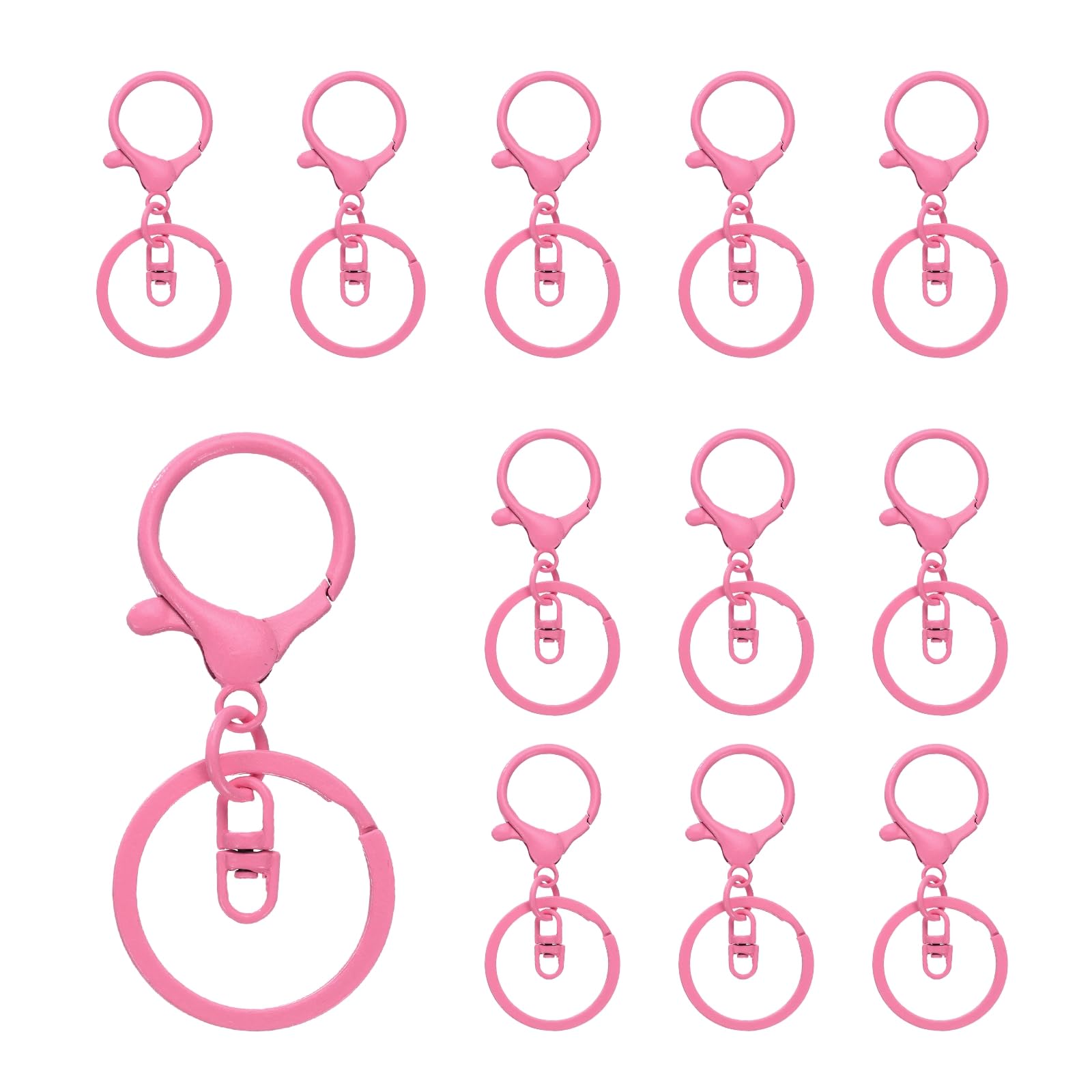 uxcell Lobster Claw Clasps Keychain, 12 Pcs Lobster Claw Clasp Hook with Swivel Trigger Clip and Flat Split Keychain Ring for DIY Craft Key Chain Accessories, Pink