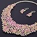 Yuhuan Women Alloy Crystal Necklace and Earring Set Wedding Jewelry Rhinestone Necklace (Pink)