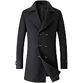 Sexyshine Mens Casual Trench Coat Double Breasted Pea Coat Notched Lapel Regular Mid Long Business Overcoat