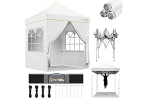 Hoteel 6.6x6.6 Pop Up Canopy Tent Heavy Duty with 4 Sidewalls, Waterproof Party Tent, Easy Set-up Commercial Instant Tents with Hand Bag, Rope & Nail, Hexagonal Leg (1-Year Warranty)