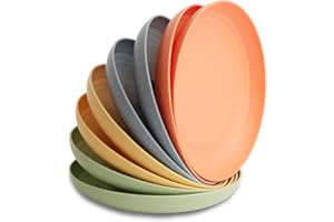Nook Theory Reusable Wheat Straw Plates 8 Pcs - Non Toxic Kids and Toddler Plate, Microwavable, Dishwasher Safe and Unbreakab