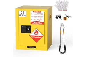 YOEXTO 12 Gallon Flammable Storage Cabinet 22 x 18 x 18in, Galvanized Steel Flammable Liquid Storage Cabinet, Adjustable Shelves, for Industrial Instrument Flammable Liquid Storage Cabinet, Yellow