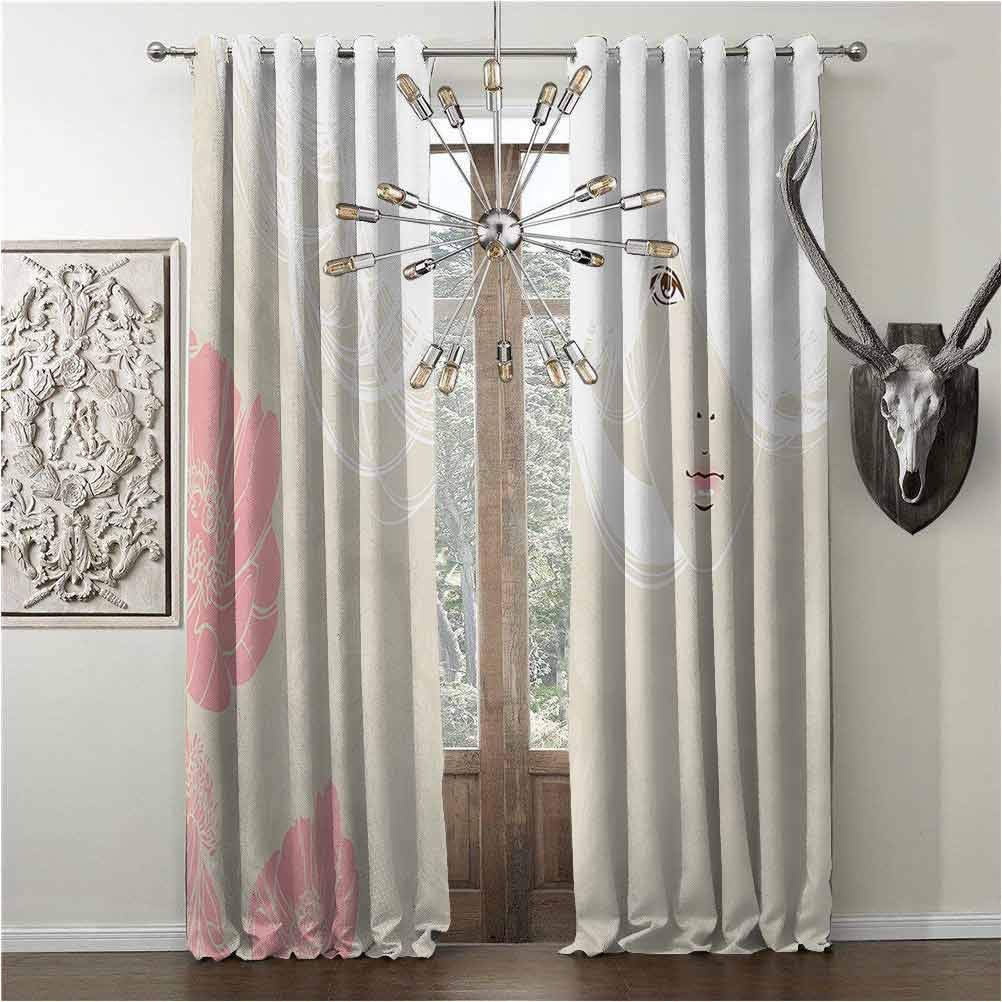hengshu Blackout Shades for Window, Girls, Curtain for Workroom, Pastel Colored Portrait of A Woman Soft Digital Flowers Bridal Theme Romantic Image, W84 x L108 Inch, Biege Pink, Grommets valances,