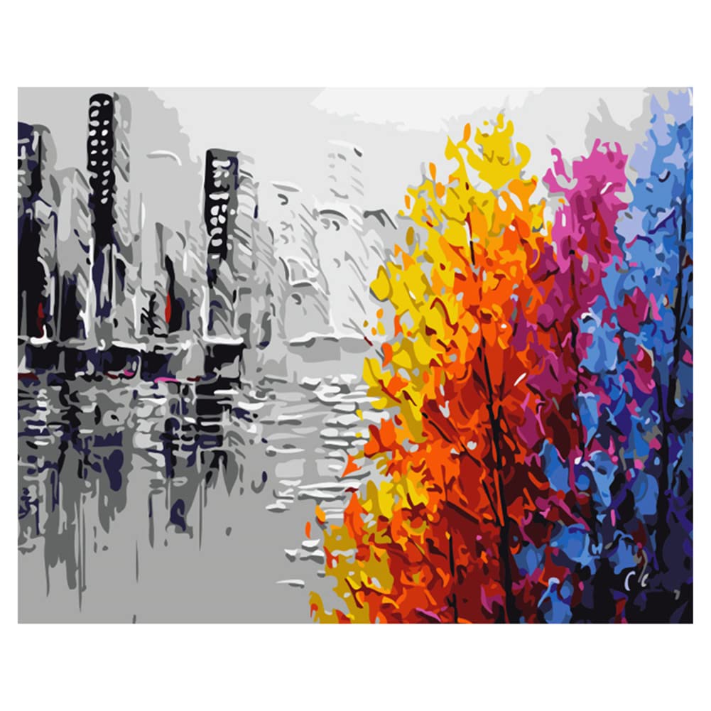 ABEUTY DIY Paint by Numbers for Adults Beginner - Abstract City Silhouette and Colorful Tree 16x20 inches Number Painting