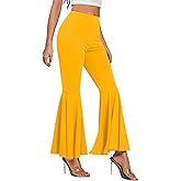 LYANER Women's Casual High Waist Ruffle Flare Pants Wide Leg Solid Stretchy Bell Bottom