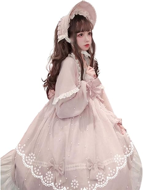 Amazon 春秋日常服ゴスロリワンピース 人形師 ドレス ロリィタ Op 膝丈 Lolita ロリータファッション コスプレ ロリータ服 ワンピース クラゲ 森ガール半袖 レディース 2色 フリルレース ワイン ブルースカート 可愛い お嬢様 姫系 少女ワンピ ゆったり 蝶結び付き