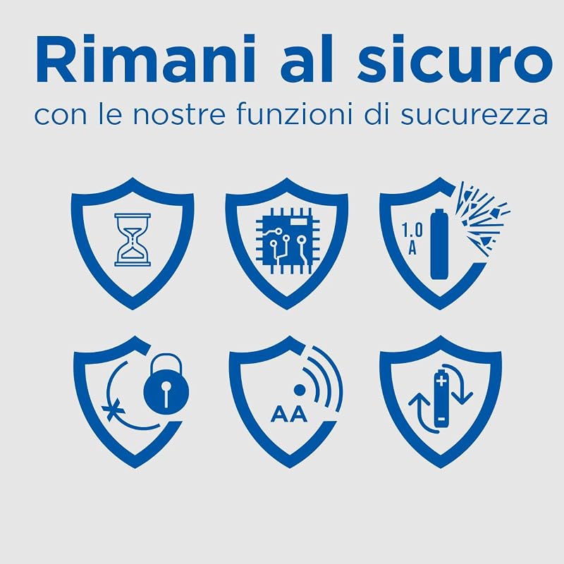 Caricabatterie SmartPlus per Batterie AA/AAA Ni-MH, Include 4 Batterie AA 2000mAh, Ricarica Rapida 1,5 Ore, con LED e 10 Funzioni di Sicurezza