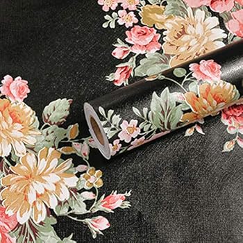 Amao Floral Decorative Self-Adhesive Paper Film Peel and Stick Wallpaper for Furniture Surfaces Easy to Clean 17.7''x98'' (W1)