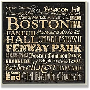 Stupell Home Décor Boston Landmarks Square Wall Plaque, 12 x 0.5 x 12, Proudly Made in USA