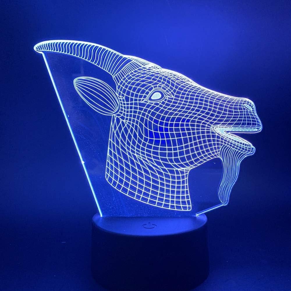 3D Ilusión Noche Negatoscopio Forma De La Lámpara De Cabra, Visuales Cambios De Color Efecto 7 Tridimensionales, Decoración De La Habitación De Luz Ambiente, Luz De Juguete De Regalo