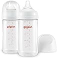 Pigeon Glass Nursing Bottle Wide Neck, Anti-Colic, Streamlined Body, Natural Feel, Easy to Clean, Heat-Resistant, 8.1 Oz(Pack of 2), Includes 2pcs M Nipples (3m+)