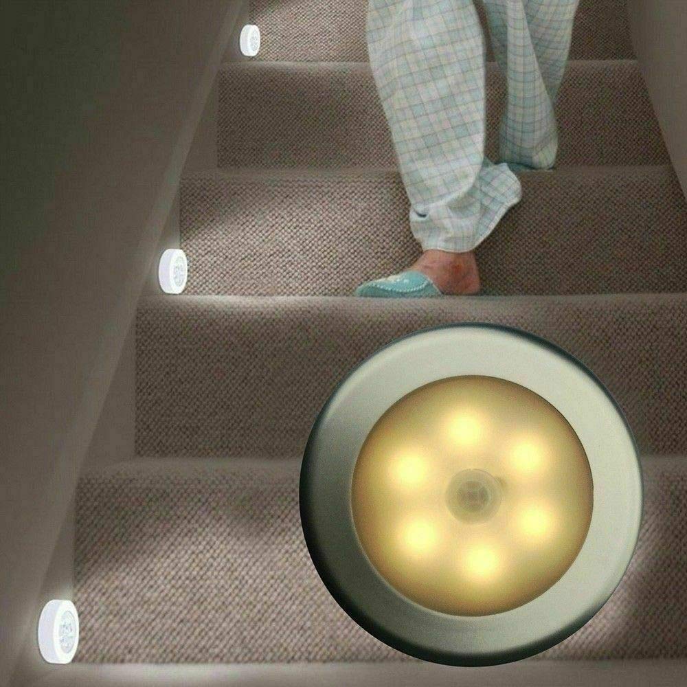 Riloer Night Light, 1pc LED Lamp Under Cabinet Light, PIR Wireless Motion Sensor Wall Light for Garden, Yard, Aisle, Porch, Bookcase, Showcase, Cupboard, White Shell, Warm Ligh