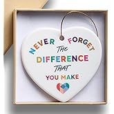 Heart Shaped Ceramic Ornament - Thank You Gift for Women, Teachers, Nurses, Friends, Coworkers - Never Forget The Difference You Make - Appreciation, Farewell, Retirement, Christmas Inspirational Gift