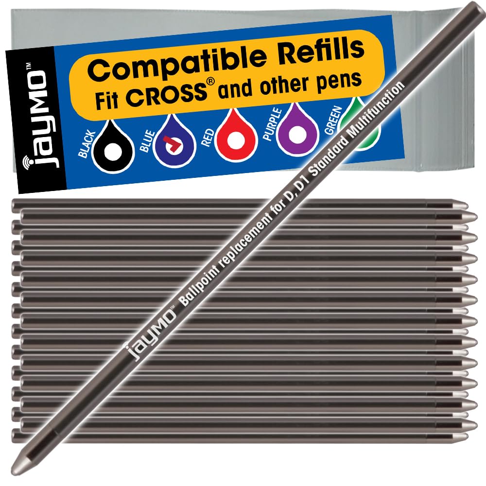 Jaymo Replacement for Cross 8518-6 and Schmidt 635 - Measures 2.625 in / 67 mm Long - D (D1) Standard Multifunction Mini Ballpoint Pen Refill - 24 Blue