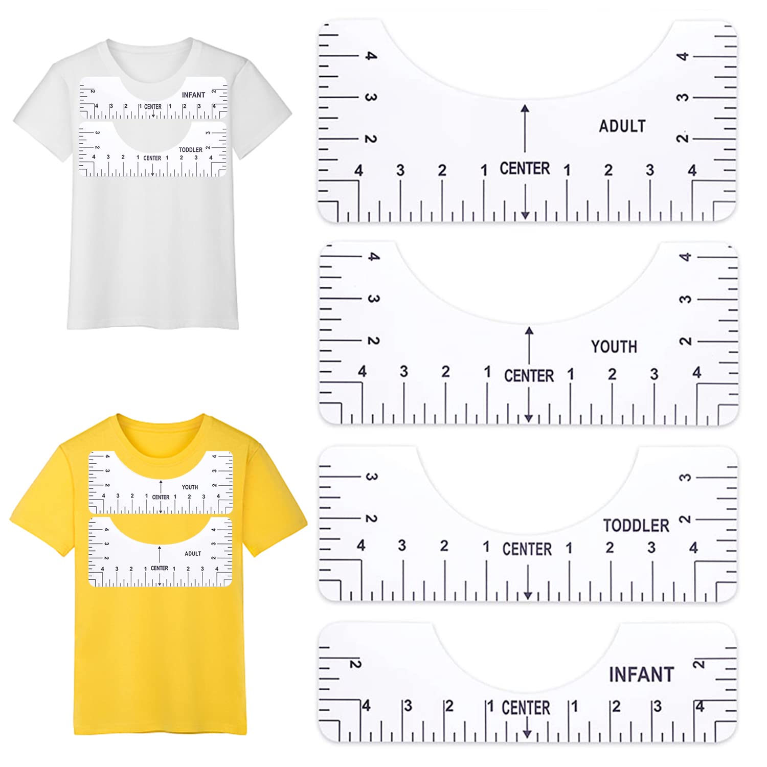YHZMY 4 Pcs T-Shirt Ruler Guide, T-Shirt Ruler Guide Alignment Tool,T-Shirt DIY Printing Rulers, T-Shirt Alignment Tool, Nice Heat Resistance, Durable and Can be Reused for Adult Youth Toddler Infant