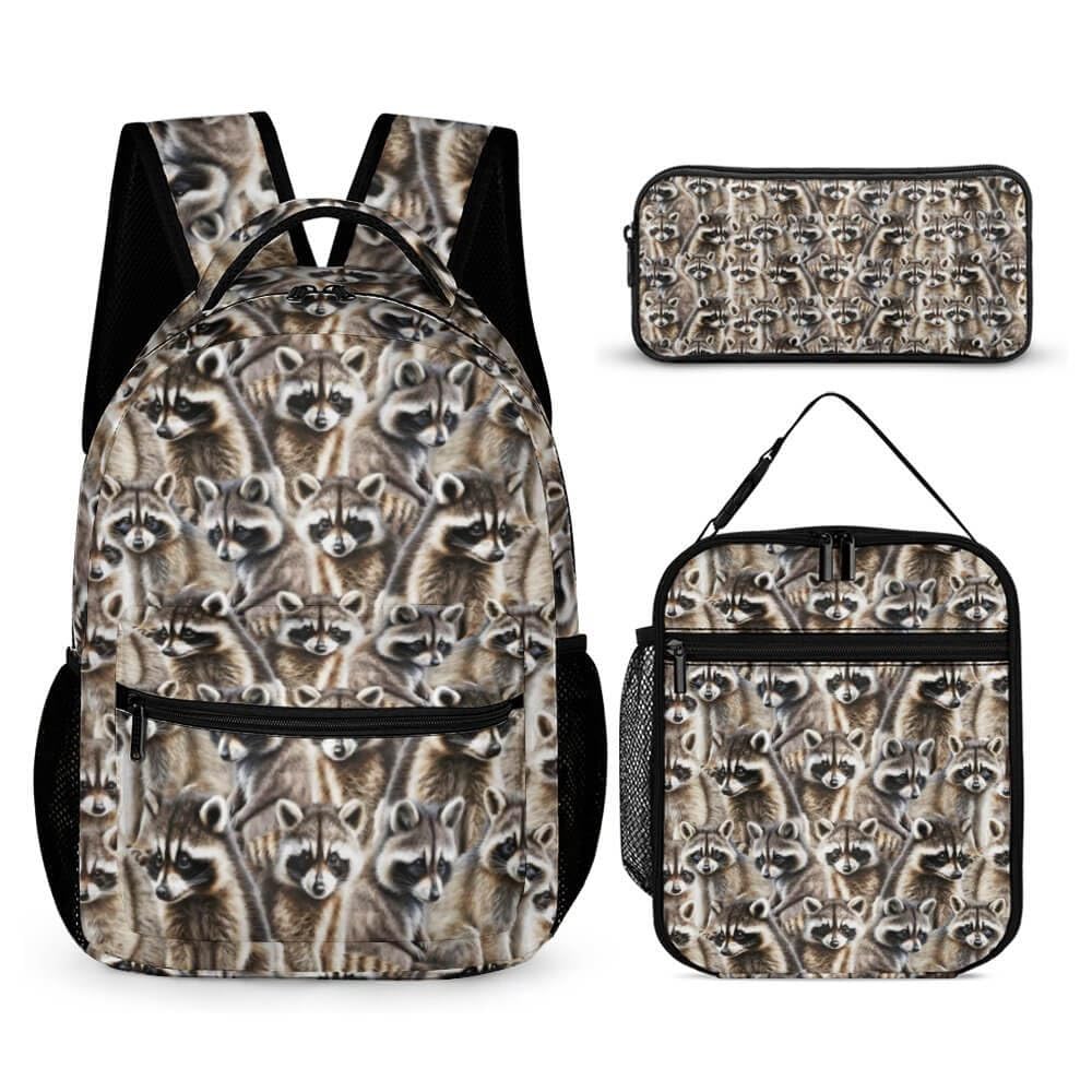 School Backpack Raccoon Raccoon Backpack with Lunch Box & Pencil Case for Kids Girls Boys ...
